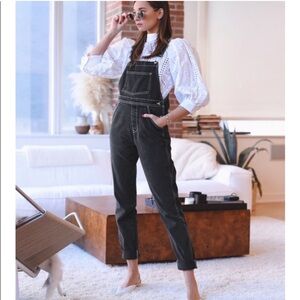 SSO By Danielle Second Skin Overalls Classic Bib Rigid Denim Washed Black Size L